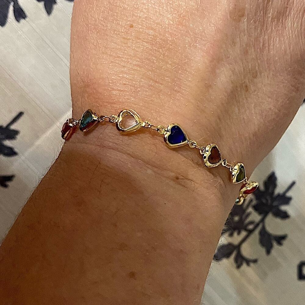 Heart Multicolor Zircon Gold Plated Bracelet - Picture 2 of 4